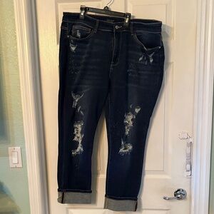 Judy Blue Distressed Dark Blue Boyfriend Fit Jeans